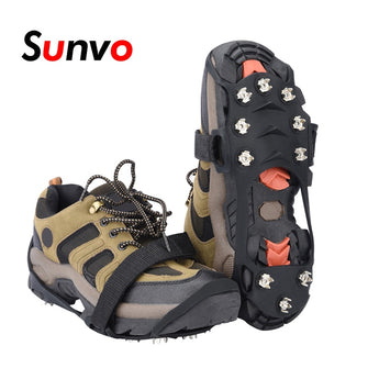 Sunvo Manganese Steel Ice Gripper Spikes with 10 Stud for Shoes Anti-slip Climbing Snow Crampons Cleats Chain Claws Grips Cover