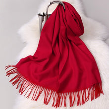 Winter Women Scarf 100% Pure Woo Solid Echarpe Wraps for Ladies Foulard Femme with Tassel Warm Merino Red Wool Scarves Cashmere