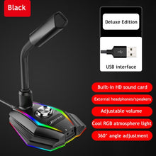 Computer USB Microphone RGB Base HD Sound Card With Speaker Headset Jack Free Drive Noise Reduction Rotate Receiver
