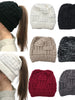 Women Winter Chunky Plaid Crochet Knitted Beanie Hat with Ponytail Hole High Messy Bun Solid Color Stretch Snow Ski Skull Cap