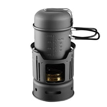 ALOCS CW-C01 Set 7 Pieces 1-2 People Portable Outdoor Cookware Camping Hiking Picnic Cooking Spirit Stove Alcohol Burner Pot
