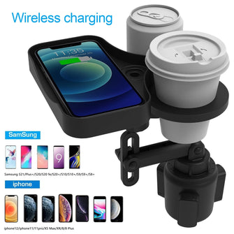 Car Water Cup Holder Multifunctional Rotatable With Wireless USB Charging Tray Car Mobile Phone Beverage Bottle Holder Extender