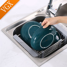 VGX Multifunctional Kitchen Sink Drain Rack Retractable Stainless Steel Drain Basket Over The Sink Dish Drying Rack Accessories