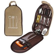 8PCS Outdoor Picnic Cookware Set 201 Stainless Steel Kitchenware Set with Storage Bag Beige