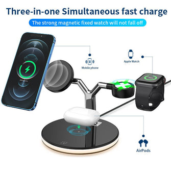 The new three-in-one magnetic wireless charger is suitable for Apple mobile phone watch headset vertical wireless fast charger
